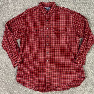 Vintage Polo Ralph Lauren Flannel Shirt Men's Large Red Plaid Whitfield Wool